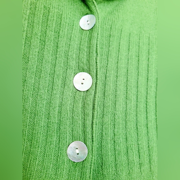 Presious Fibers Women 100%Cashmere Long Cardigan Pearl Buttons Green Small - Picture 6 of 11
